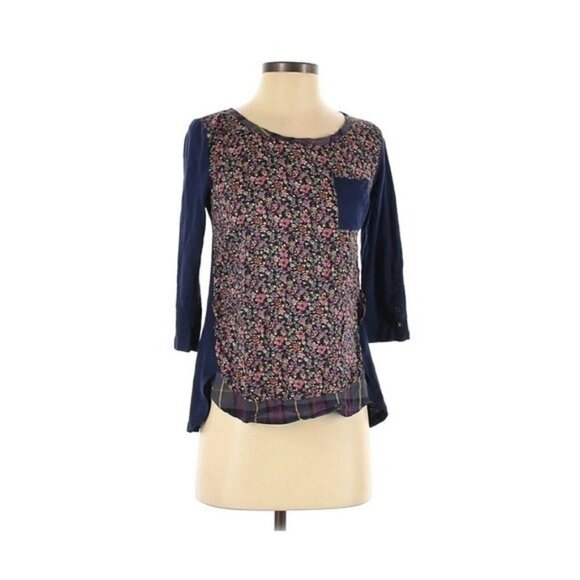 Anthropologie Postmark Floral Plaid Multicolor Top - Picture 1 of 2